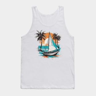 boat with sunset watercolor Tank Top